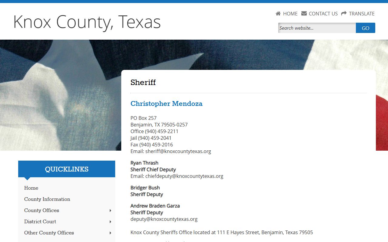 Knox County sheriff jail contact page for inmate records